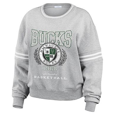Women's WEAR by Erin Andrews Heather Gray Milwaukee Bucks French Terry Pullover Sweatshirt