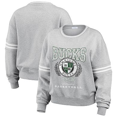 Women's WEAR by Erin Andrews Heather Gray Milwaukee Bucks French Terry Pullover Sweatshirt