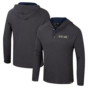 Men's Colosseum Charcoal Notre Dame Fighting Irish Dujour Ralgan Long Sleeve Henley Hoodie T-Shirt