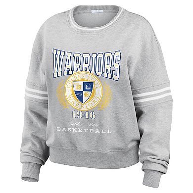 Women's WEAR by Erin Andrews Heather Gray Golden State Warriors French Terry Pullover Sweatshirt