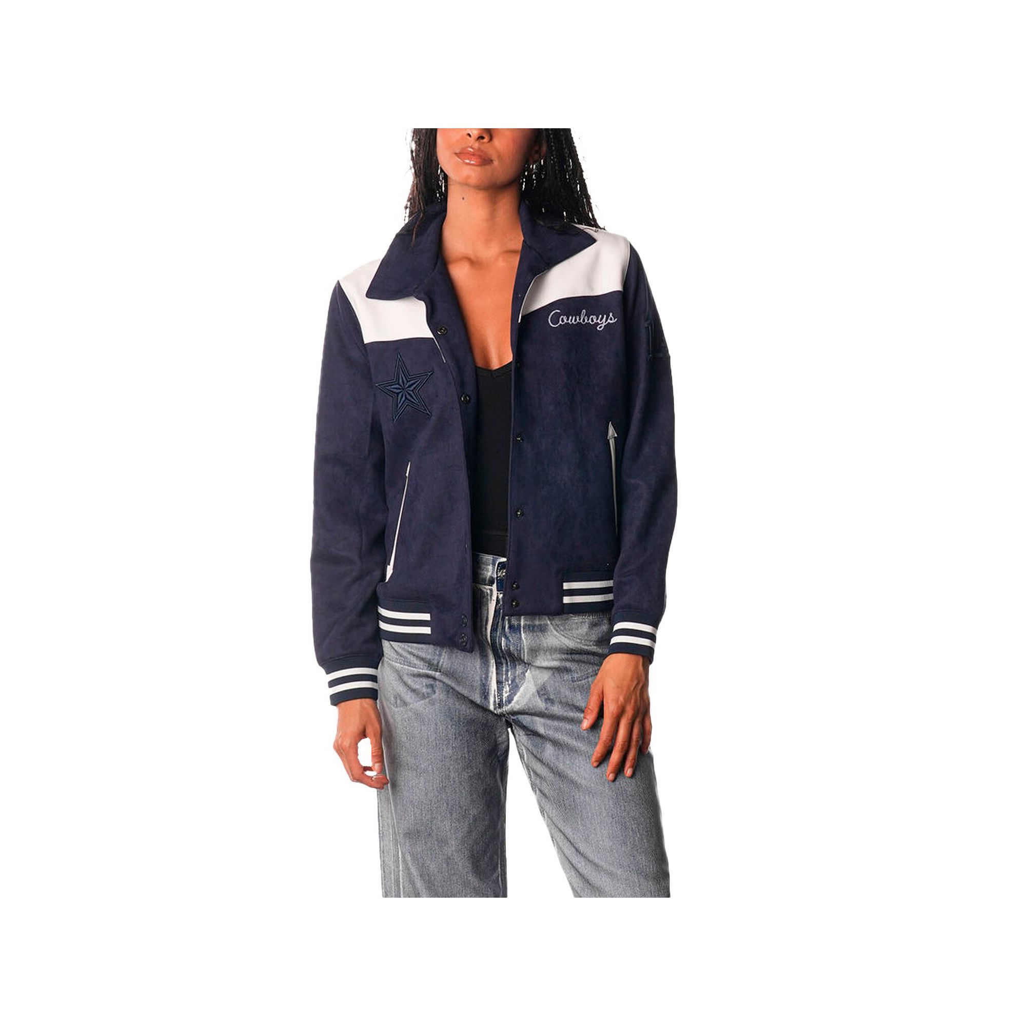 Womens The Wild Collective  Navy Dallas Cowboys Suede Full-Snap Bomber Jac