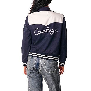 Women's The Wild Collective Navy Dallas Cowboys Suede Full-Snap Bomber Jacket