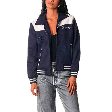 Women's The Wild Collective Navy Dallas Cowboys Suede Full-Snap Bomber Jacket