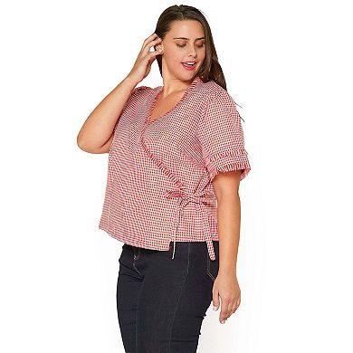 Plus Size Fringe Trim Wrap Blouse