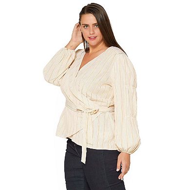 Plus Size Stripe Wrap Blouse