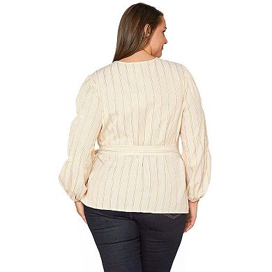 Plus Size Stripe Wrap Blouse