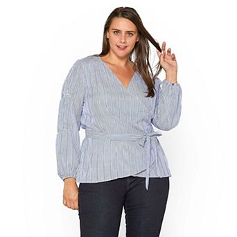Plus Size Stripe Wrap Blouse
