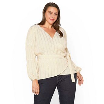 Plus Size Stripe Wrap Blouse