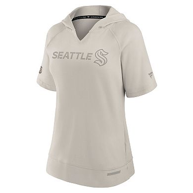 Women's Fanatics Cream Seattle Kraken Authentic Pro Road Short Sleeve V-Neck Pullover Hoodie