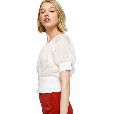 Sheer Fitted Sleeve Crop Top Blouse
