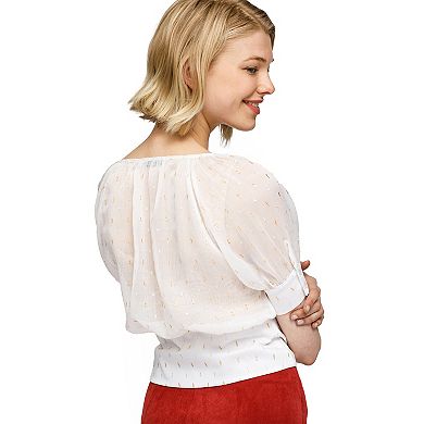 Sheer Fitted Sleeve Crop Top Blouse