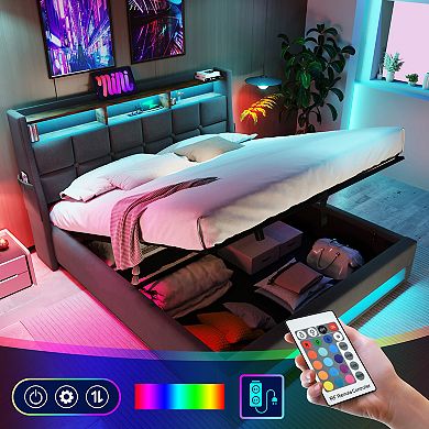 Merax Upholstered Platform Bed With A Hydraulic Storage System