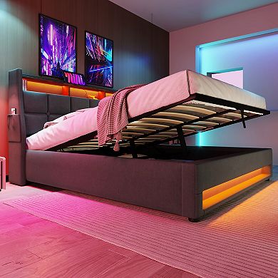 Merax Upholstered Platform Bed With A Hydraulic Storage System