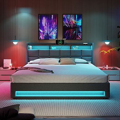 Merax Upholstered Platform Bed With A Hydraulic Storage System
