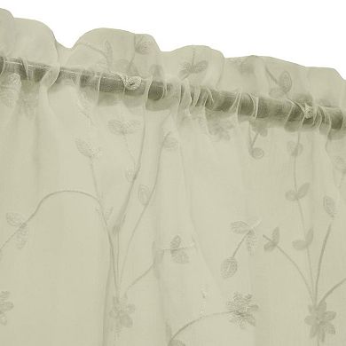 Grandeur Sheer Floral Motif And Scalloped Bottom Hem Pole Top Curtain Tiers