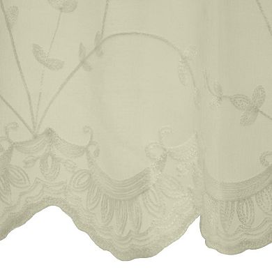 Grandeur Sheer Floral Motif And Scalloped Bottom Hem Pole Top Curtain Tiers