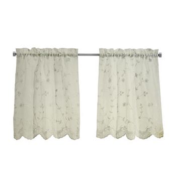 Grandeur Sheer Floral Motif And Scalloped Bottom Hem Pole Top Curtain Tiers