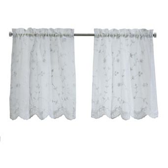 Grandeur Sheer Floral Motif And Scalloped Bottom Hem Pole Top Curtain Tiers