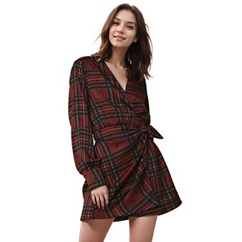 Plaid Polka Dot Mini Wrap Dress
