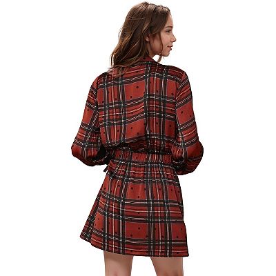 strapless open back dress Late 1940s Early 50s Red White Black Plaid Dress Patch Pockets