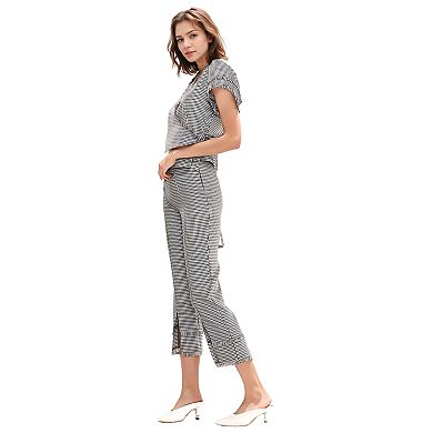 Women's Fringe Trim Slit Hem Gingham Pants