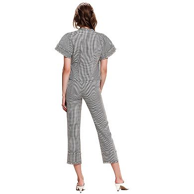 Women's Fringe Trim Slit Hem Gingham Pants