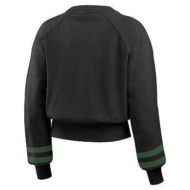 Women's WEAR by Erin Andrews Black Milwaukee Bucks Vintage Raglan Cropped Pullover Sweatshirt