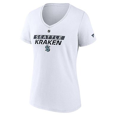 Women's Fanatics White Seattle Kraken Authentic Pro Core Primary V-Neck T-Shirt