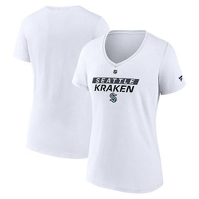 Women's Fanatics White Seattle Kraken Authentic Pro Core Primary V-Neck T-Shirt