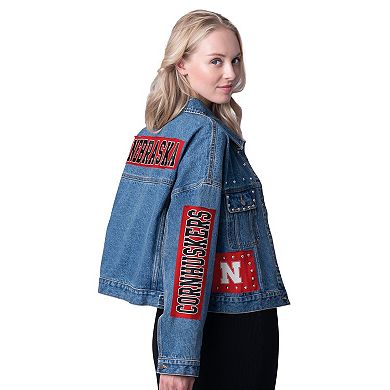 Women's G-III 4Her by Carl Banks Denim Nebraska Huskers Game Ball Patches and Studs Full-Button Jacket