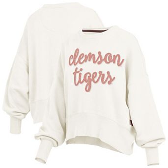 Women's Pressbox Cream Clemson Tigers Chelsea Oversized Pullover Sweatshirt