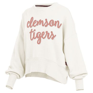 Women's Pressbox Cream Clemson Tigers Chelsea Oversized Pullover Sweatshirt