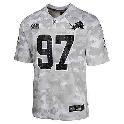 Youth Nike Aidan Hutchinson Arctic Camo Detroit Lions 2024 Salute to Service Game Jersey