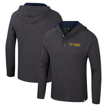 Men's Colosseum Charcoal West Virginia Mountaineers Dujour Ralgan Long Sleeve Henley Hoodie T-Shirt