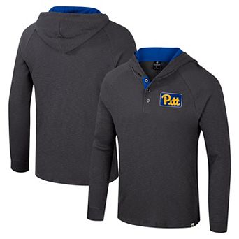 Men's Colosseum Charcoal Pitt Panthers Dujour Ralgan Long Sleeve Henley Hoodie T-Shirt