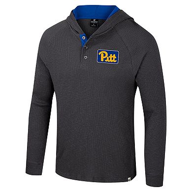 Men's Colosseum Charcoal Pitt Panthers Dujour Ralgan Long Sleeve Henley Hoodie T-Shirt