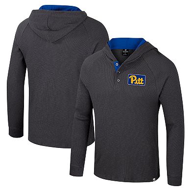 Men's Colosseum Charcoal Pitt Panthers Dujour Ralgan Long Sleeve Henley Hoodie T-Shirt