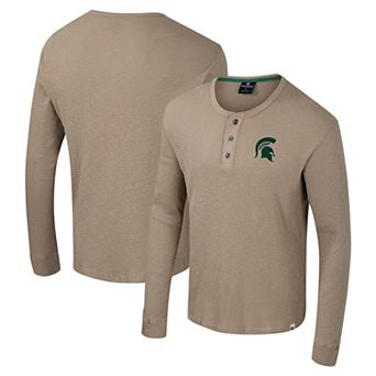 Men's Colosseum Tan Michigan State Spartans Great Outdoors Henley Long Sleeve Shirt
