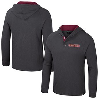 Men's Colosseum Charcoal Florida State Seminoles Dujour Ralgan Long Sleeve Henley Hoodie T-Shirt