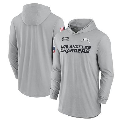 Men s Nike Gray Los Angeles Chargers 2024 Salute to Service Lightweight Performance Long Sleeve Hooded T