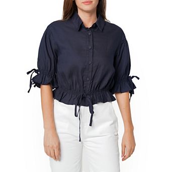Women's Button Front Tie Hem Blouse