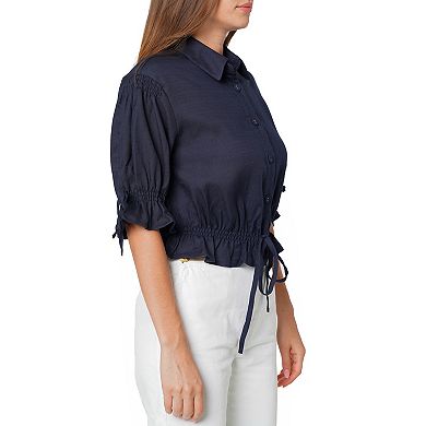 Women's Button Front Tie Hem Blouse