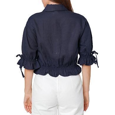 Women's Button Front Tie Hem Blouse