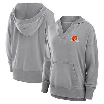 Women's Fanatics Heather Gray Cleveland Browns Initiative Snow Wash French Terry V-Neck Pullover Hoodie