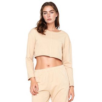 Women's Cropped Terry Sweatshirt With Scoop Neck