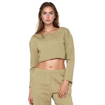 Women's Cropped Terry Sweatshirt With Scoop Neck