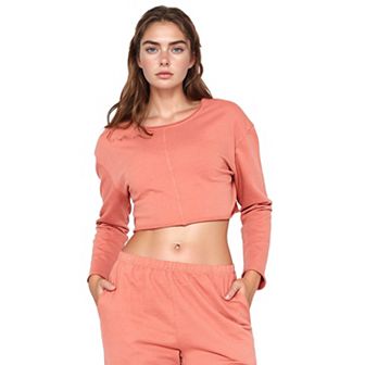 Women's Cropped Terry Sweatshirt With Scoop Neck