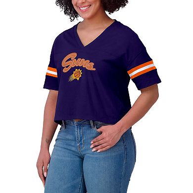 Women's WEAR by Erin Andrews Purple Phoenix Suns Plus Size Color Block Boxy V-Neck T-Shirt