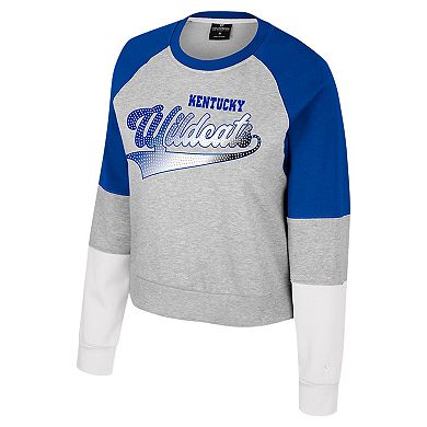 Women's Colosseum Heather Gray Kentucky Wildcats Katinka Rhinestone Scoop Neck Pullover Sweatshirt