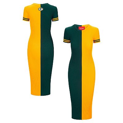 green bay sweater dress Women's STAUD Green/Gold Green Bay Packers Colleen Dress